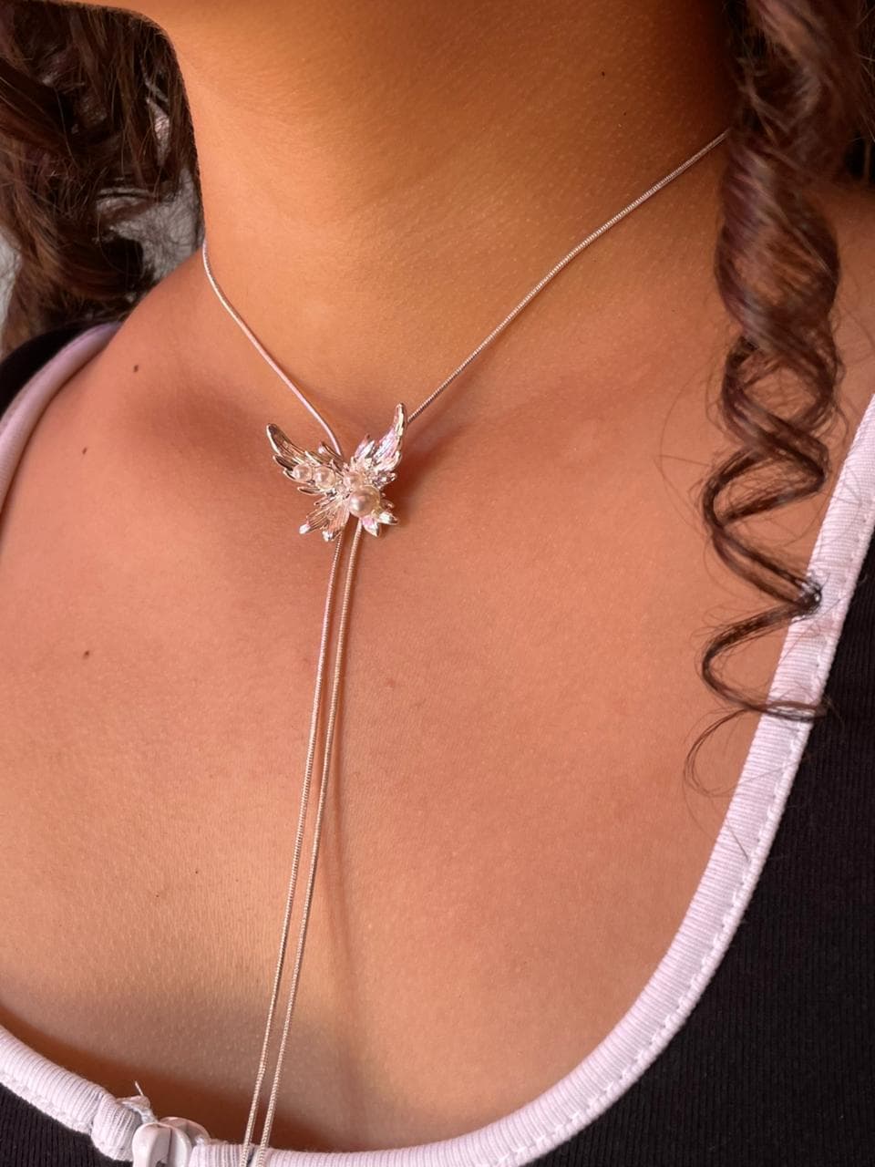 Corbata Mariposa Perlada Acero Blanco